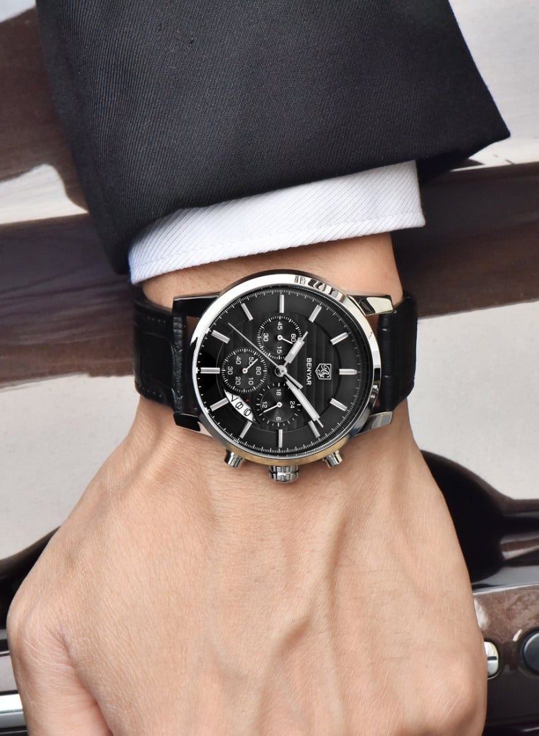 BENYAR Mens Watches Multifunction Chronograph Date Quartz Watch for Men Brown Leather Band Analog Wrist Watch Gift for Men Casual Business - Image 4