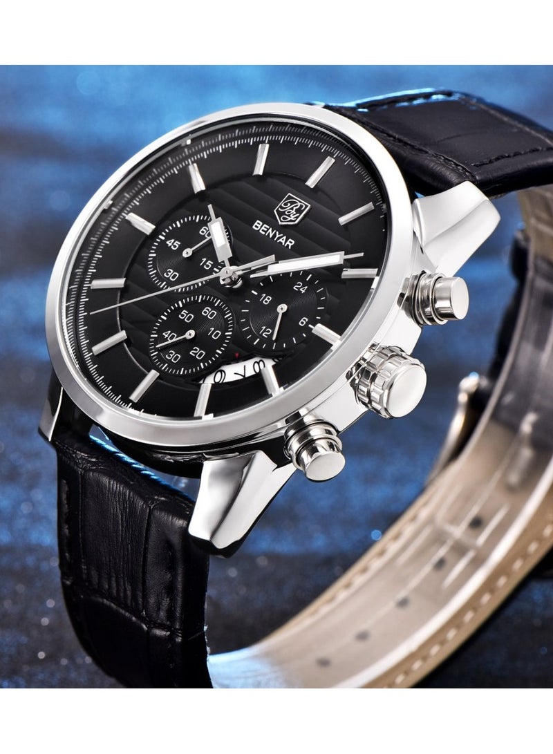 BENYAR Mens Watches Multifunction Chronograph Date Quartz Watch for Men Brown Leather Band Analog Wrist Watch Gift for Men Casual Business - Image 5