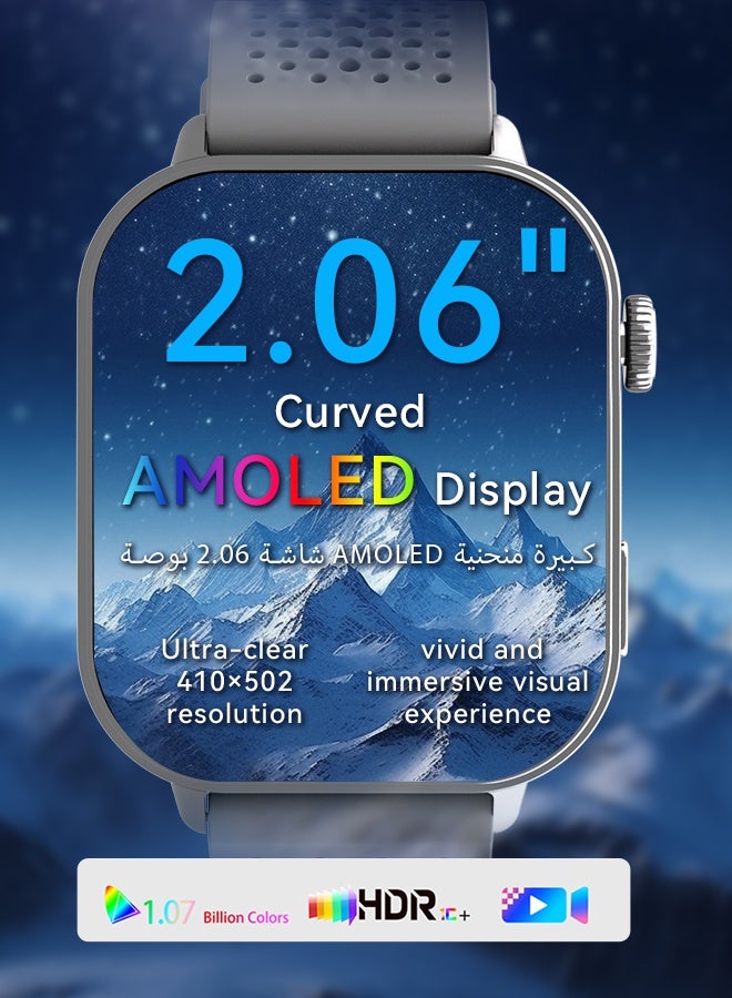 KitKey Korean Brand Smart Watch 6 Pro – Built-in ChatGPT AI Assistant, 2.06" AMOLED Curved Display, AI Dynamic Watch Faces with 3D Sliding UI, Bluetooth Calling, IP68 Waterproof, 120 Sports Modes, Quick-Release Breathable Strap, Zinc Alloy Vacuum-Plated Frame, Compatible with Android and iOS  - Image 3