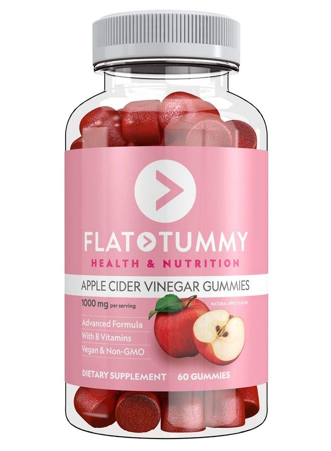 Flat Tummy Apple Cider Vinegar Gummies 60 Count Boost Energy Detox Support Gut Health & Healthy Metabolism Vegan Non Gmo Acv Gummies Made With Apples Beetroot Vitamins B6 & B12 Superfoods