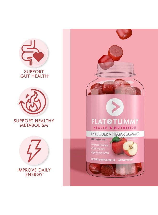 Flat Tummy Apple Cider Vinegar Gummies 60 Count Boost Energy Detox Support Gut Health & Healthy Metabolism Vegan Non Gmo Acv Gummies Made With Apples Beetroot Vitamins B6 & B12 Superfoods