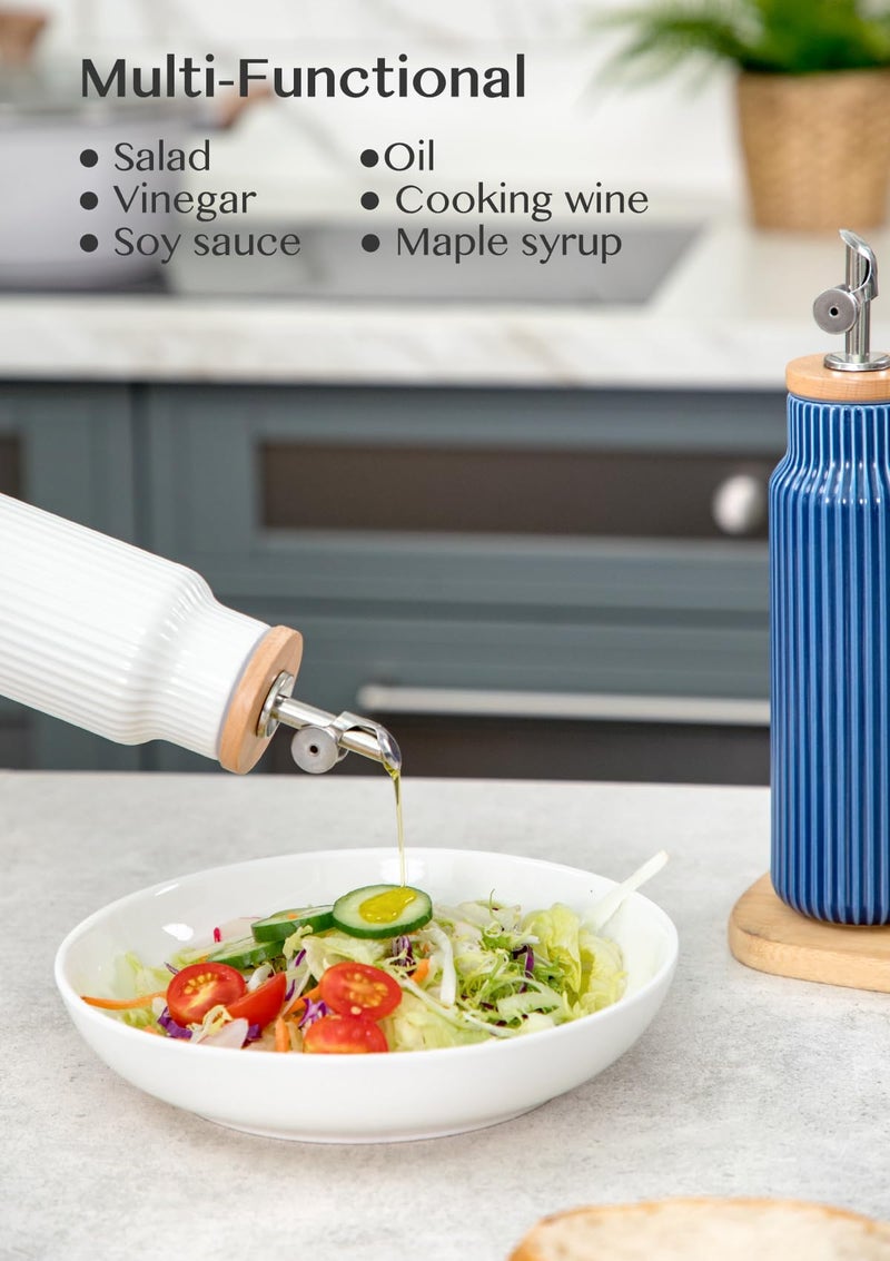 Nucookery Ceramic Olive Oil Dispenser Bottle for Kitchen, 14 oz Opaque Vinegar Dispenser Bottle, Large Capacity Cooking Oil Container for Storage Vinegar, Soy Sauce, Coffee Syrup, White - Image 5