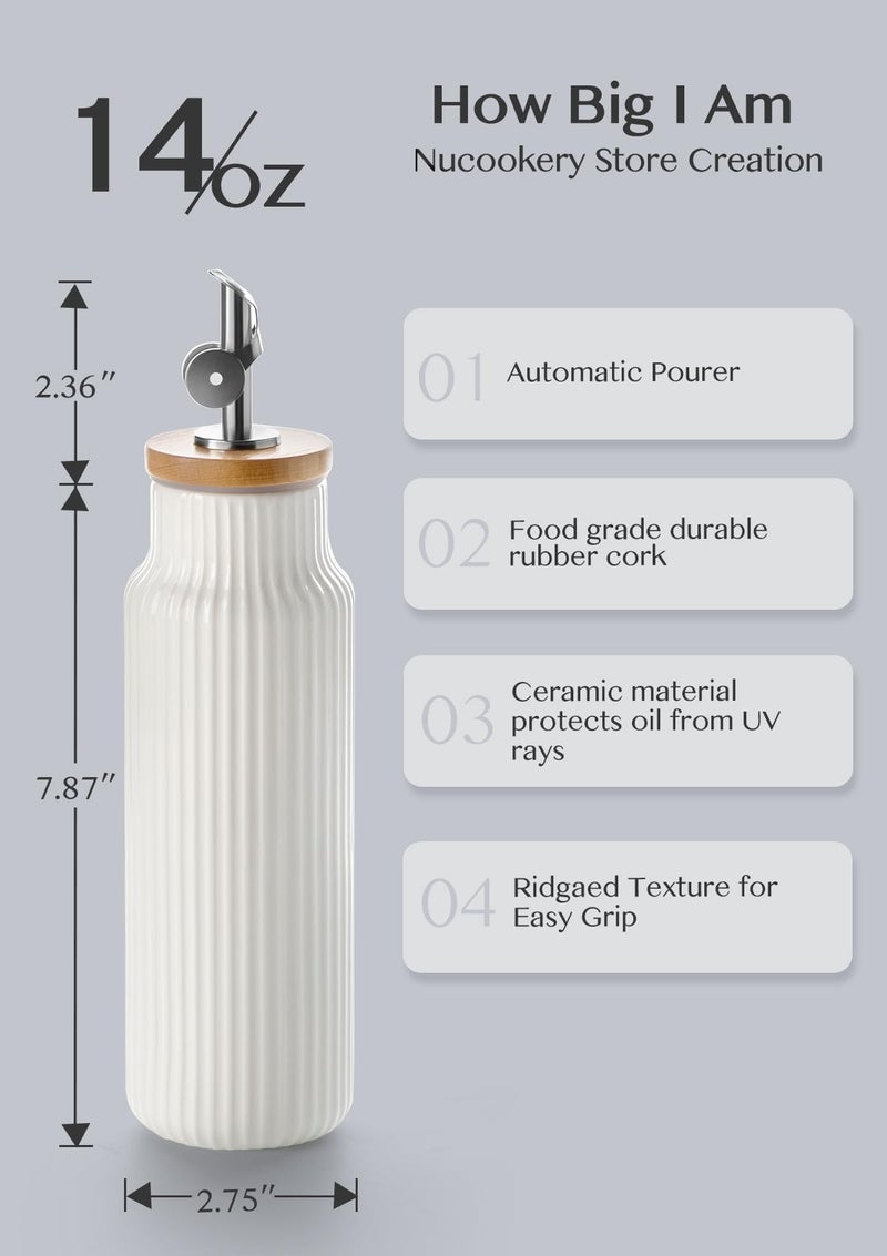 Nucookery Ceramic Olive Oil Dispenser Bottle for Kitchen, 14 oz Opaque Vinegar Dispenser Bottle, Large Capacity Cooking Oil Container for Storage Vinegar, Soy Sauce, Coffee Syrup, White - Image 2