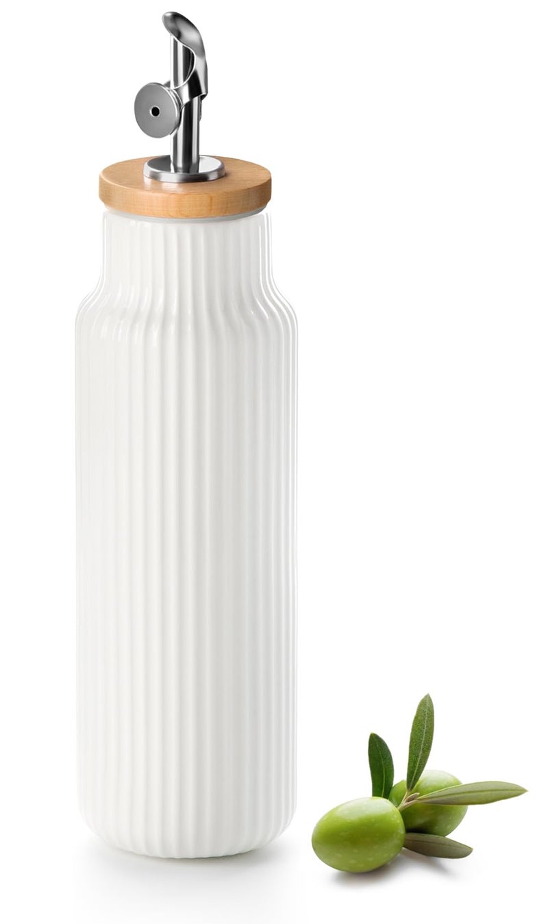 Nucookery Ceramic Olive Oil Dispenser Bottle for Kitchen, 14 oz Opaque Vinegar Dispenser Bottle, Large Capacity Cooking Oil Container for Storage Vinegar, Soy Sauce, Coffee Syrup, White - Image 1