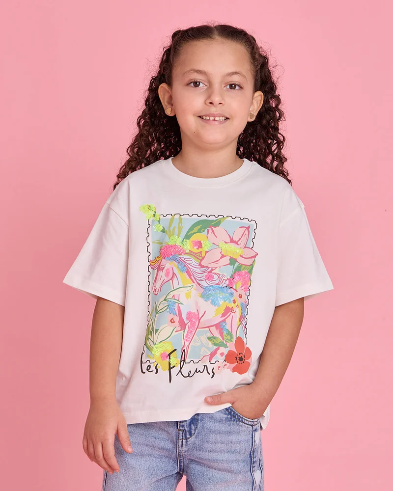 Redtag Girls White Printed T-Shirt