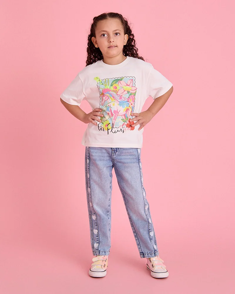 Redtag Girls White Printed T-Shirt