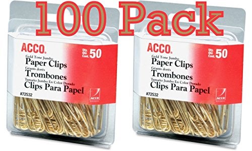 ACCO Brands Value Pack of 100 ACCO Gold Tone Jumbo Paper Clips, Smooth Finish, Steel Wire, 20 Sheet Capacity, 2 boxes, 50 Clips per Box (A7072532) - Image 5