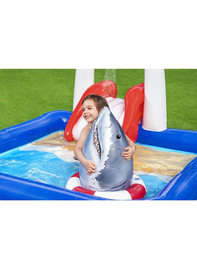 Bestway Large Kids Inflatable Pool with Slide & Water Spray Tower – Rescue Lookout Design 234×203×129 cm with Floating Shark Bag - Image 3