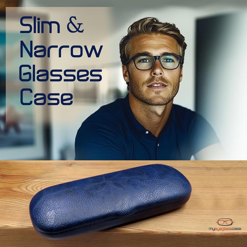 MyEyeglassCase علبة نظاراتي الرجالية الصغيرة - حافظة صلبة للنظارات مع حقيبة وقطعة قماش - حافظة ضيقة ونحيفة للقراءة - متينة - Image 2