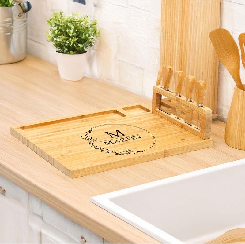 RoyalHouse Personalized Charcuterie Board Custom Bamboo Engraved Cheese Board Customized Gifts Bridal Shower Gifts Perfect for Personalized Wedding and Christmas Gift - Image 4