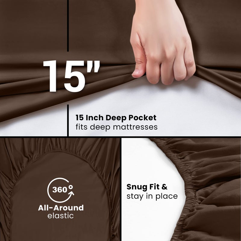 Utopia Bedding King Fitted Sheet - Bottom Sheet - Deep Pocket - Soft Microfiber - Shrinkage and Fade Resistant - Easy Care -1 Fitted Sheet Only (Brown) - Image 3
