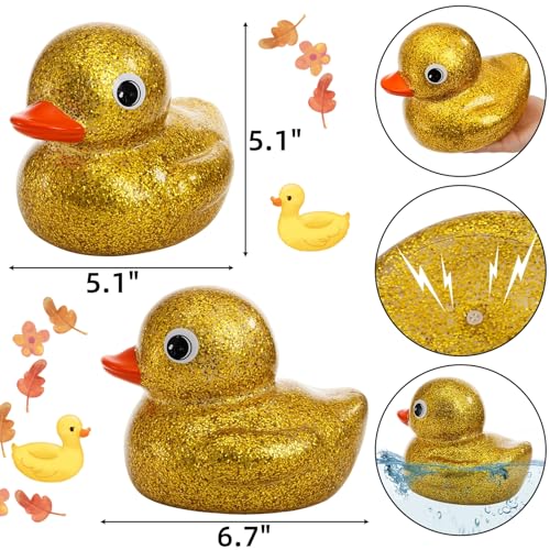 Goaste 2 Pack Giant Glitter Rubber Ducks 67 Inch Big Yellow Ducky Large Sparkly Toy Duckies with Squeaky Sound Bathtub Floating Rubber Ducks for Baby Shower Birthday Party Summer Beach - Image 5