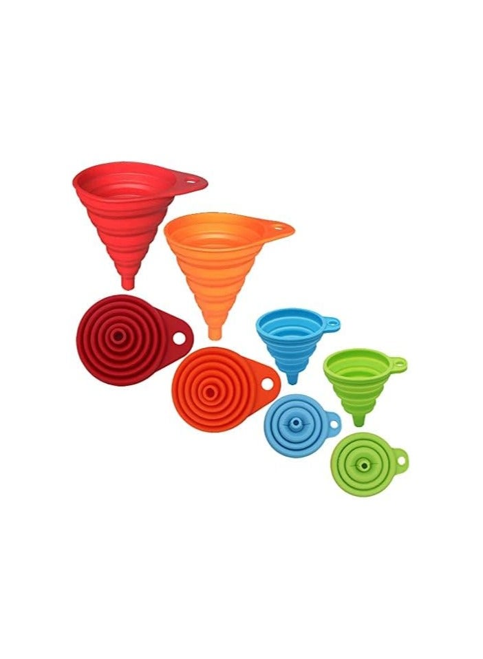 طقم قمع المطبخ، قمع سيليكون قابل للطي، قمع مقاوم للحرارة من الدرجة الغذائية، ملحق صغير لملء زجاجة الماء ونقل السوائل، أدوات مطبخ صغيرة للطهي والخبز، طقم مكون من 4 قطع - Image 1