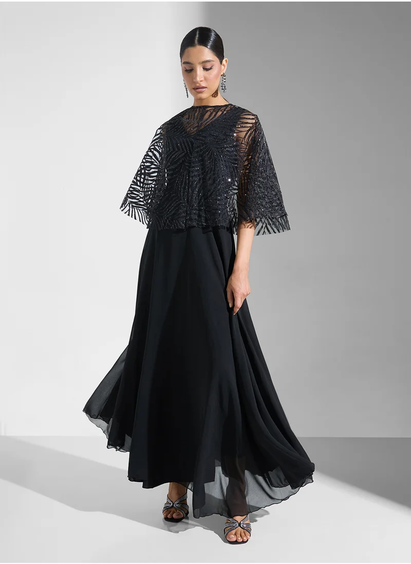 Khizana Evevning   Shimmer Cape Dress