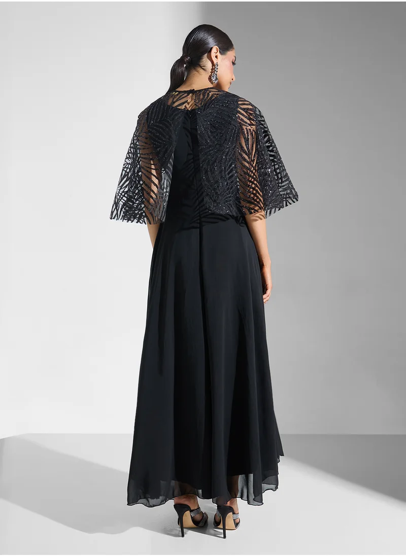 Khizana Evevning   Shimmer Cape Dress
