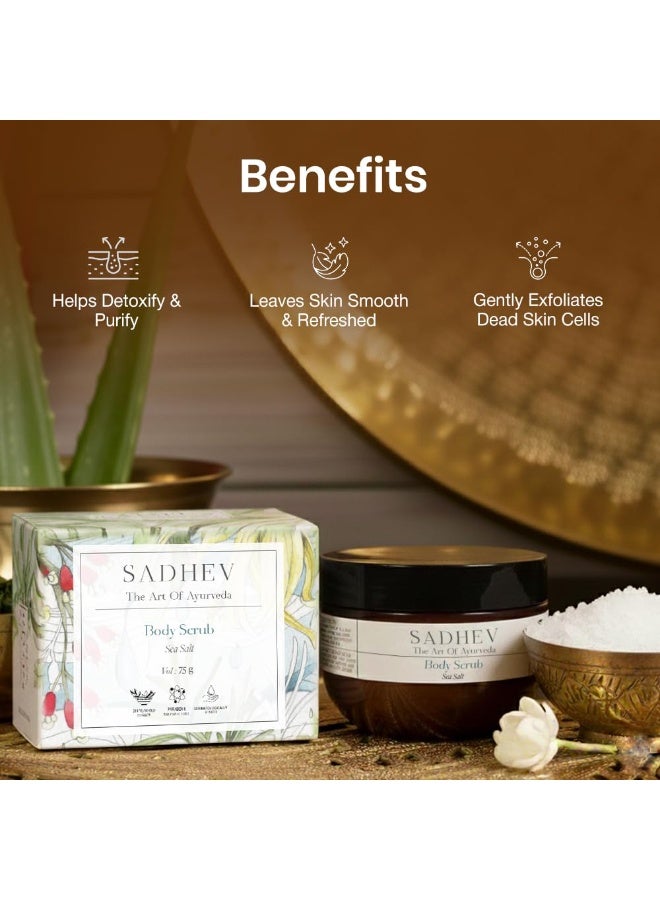 Sadhev Ayurvedic Sea Salt Body Scrub | Exfoliates, Detoxifies & Revitalizes | Enriched with Coconut Oil & Aloe Vera | For Smooth, Radiant Skin | All Skin Types (75g) - Image 4