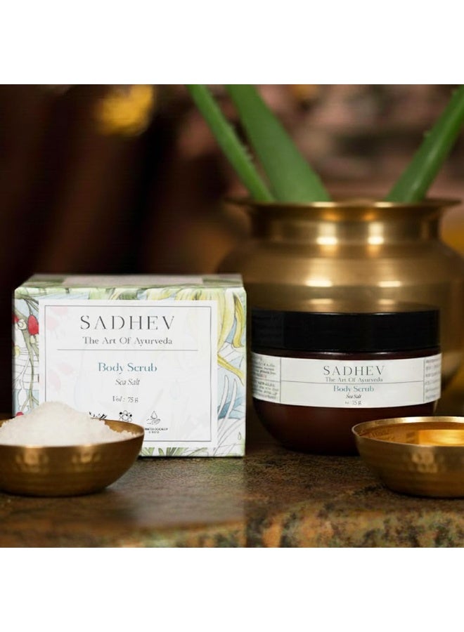 Sadhev Ayurvedic Sea Salt Body Scrub | Exfoliates, Detoxifies & Revitalizes | Enriched with Coconut Oil & Aloe Vera | For Smooth, Radiant Skin | All Skin Types (75g) - Image 2