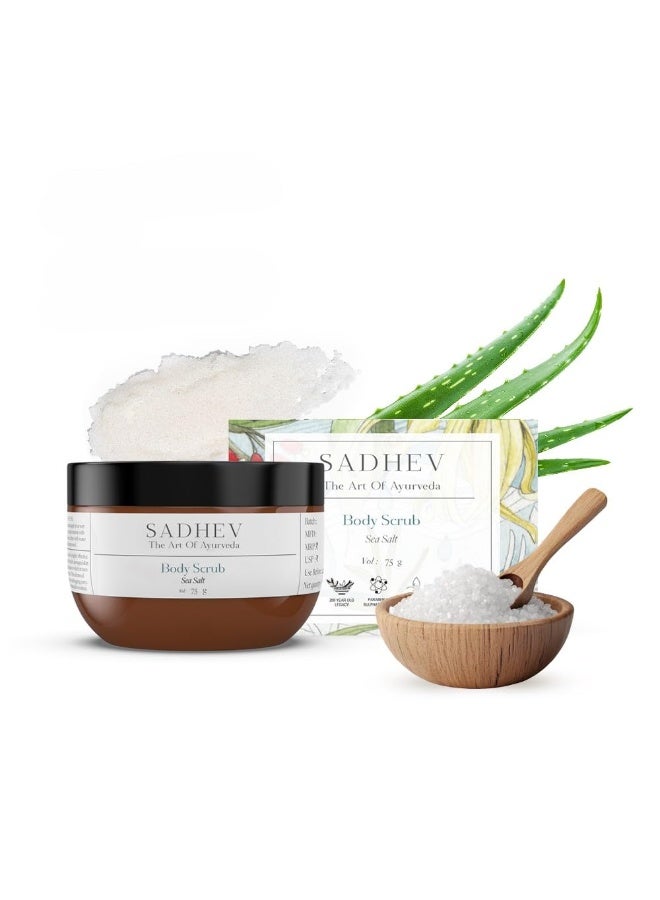 Sadhev Ayurvedic Sea Salt Body Scrub | Exfoliates, Detoxifies & Revitalizes | Enriched with Coconut Oil & Aloe Vera | For Smooth, Radiant Skin | All Skin Types (75g) - Image 1