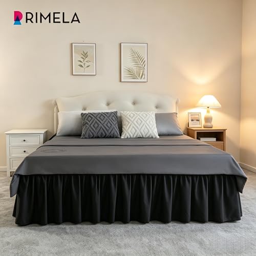 RIMELA Black King Size Bed Skirt 12 Inch Drop, Elastic Bed Skirts Cal King Dust Ruffle, Black Bedskirt for Adjustable Bed Base Solid Fade Resistant Silky Fabric Machine Washable Easy to Install - Image 4