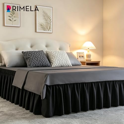 RIMELA Black King Size Bed Skirt 12 Inch Drop, Elastic Bed Skirts Cal King Dust Ruffle, Black Bedskirt for Adjustable Bed Base Solid Fade Resistant Silky Fabric Machine Washable Easy to Install - Image 2