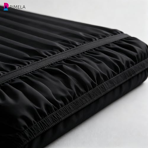 RIMELA Black King Size Bed Skirt 12 Inch Drop, Elastic Bed Skirts Cal King Dust Ruffle, Black Bedskirt for Adjustable Bed Base Solid Fade Resistant Silky Fabric Machine Washable Easy to Install - Image 5