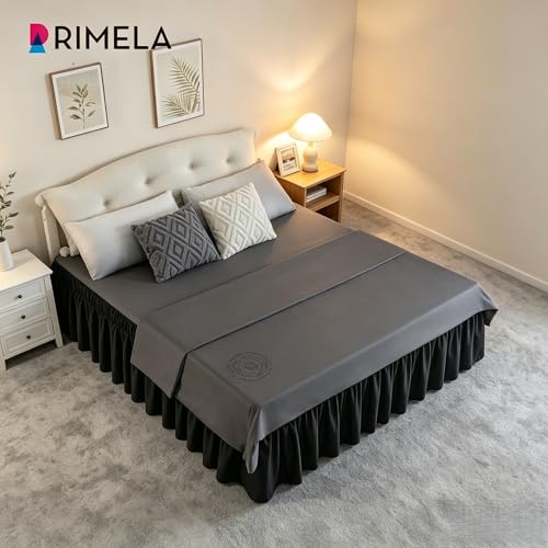 RIMELA Black King Size Bed Skirt 12 Inch Drop, Elastic Bed Skirts Cal King Dust Ruffle, Black Bedskirt for Adjustable Bed Base Solid Fade Resistant Silky Fabric Machine Washable Easy to Install - Image 3