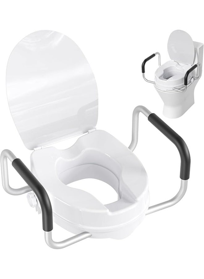 Raised Toilet Seat with Safety Handles, 4-Inch Elevated Toilet Seat Riser for Seniors and Adults, Adjustable Mobility Support for Standard Round Toilets - Image 1