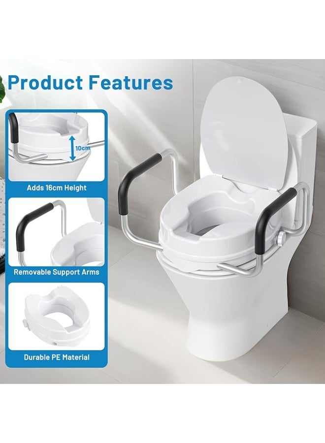 Raised Toilet Seat with Safety Handles, 4-Inch Elevated Toilet Seat Riser for Seniors and Adults, Adjustable Mobility Support for Standard Round Toilets - Image 3