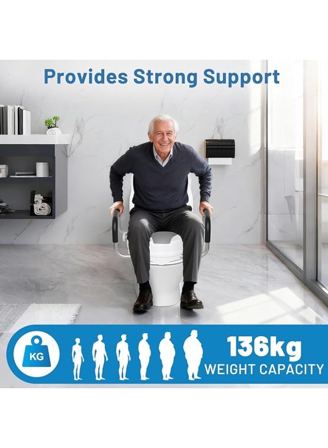 Raised Toilet Seat with Safety Handles, 4-Inch Elevated Toilet Seat Riser for Seniors and Adults, Adjustable Mobility Support for Standard Round Toilets - Image 2