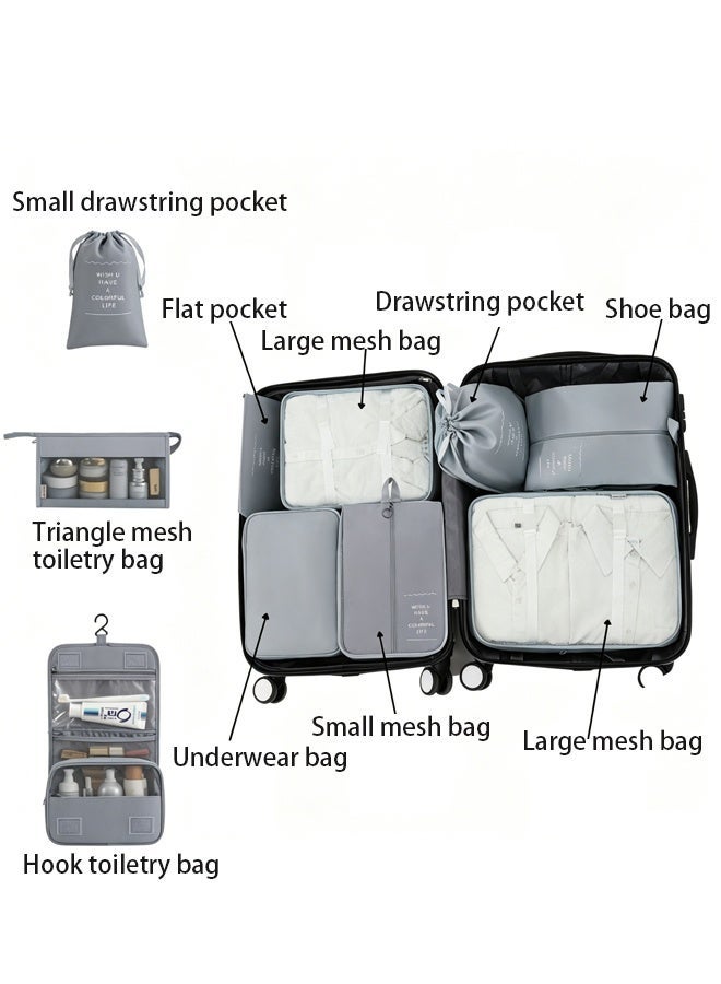 Hanayo 10 Pieces Luggage Organizer Set, Travel Luggage Organizer, Travel Packing Set, Large Capacity Storage Bag, Waterproof Travel Storage Bag (Grey) - Image 2
