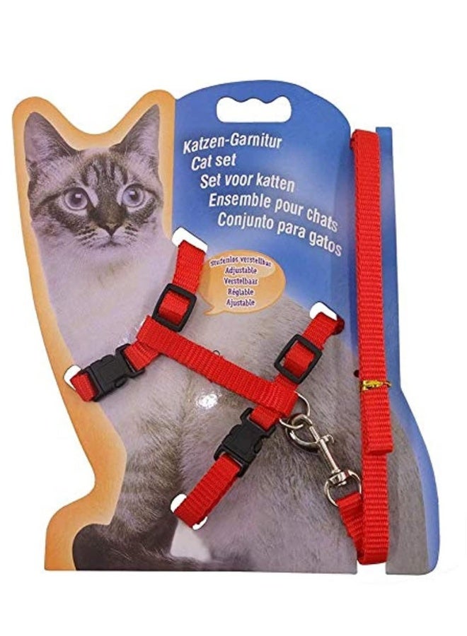 Reflective Adjustable Cat Collar and Harness with Leash (Red) - Image 1