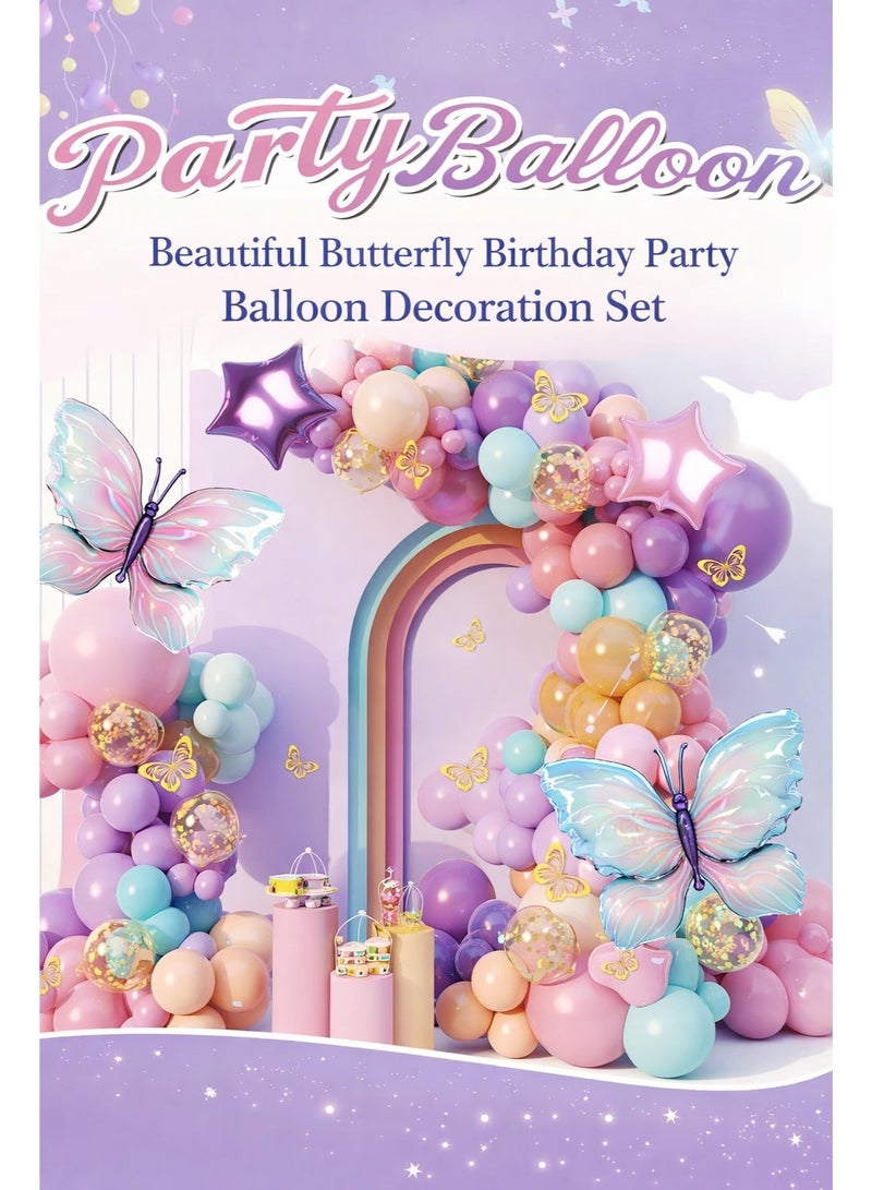 118pcs Butterfly Unicorn Color Balloon Garland Arch Kit, Pastel Macaron Balloons for Girls Birthday, Baby Shower & Fairy Party Decorations - Image 1