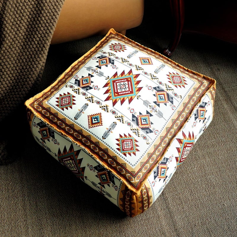 Artbloss Unstuffed Pouf Cover Ottoman Footrest Bohemian Chenille Foot Stool Floor Bean Bag 20x20x8 Inches for Living Room Bedroom Home Decor (Mustard Yellow, Square) - Image 1