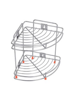 sulfar Stainless Steel 2 Tier Bottle Corner Basket Double Corner Basket 2 Shelf Modular Corner Kitchen Rack Kitchen & Bath Fixtures (Silver) Pack of 1  - Image 1