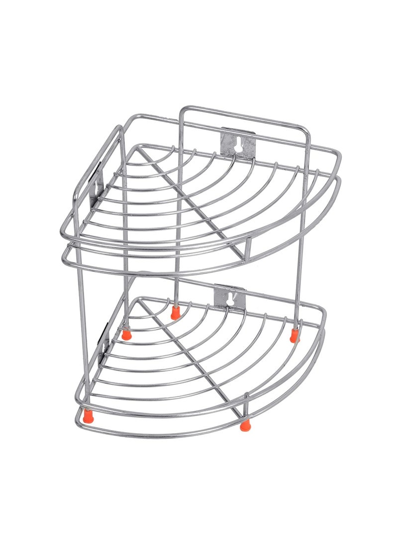 sulfar Stainless Steel 2 Tier Bottle Corner Basket Double Corner Basket 2 Shelf Modular Corner Kitchen Rack Kitchen & Bath Fixtures (Silver) Pack of 1  - Image 1