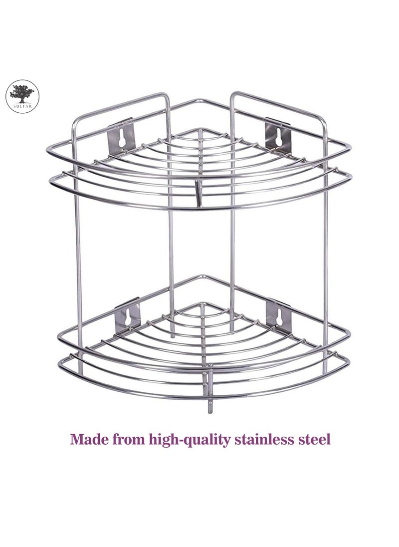 sulfar Stainless Steel 2 Tier Bottle Corner Basket Double Corner Basket 2 Shelf Modular Corner Kitchen Rack Kitchen & Bath Fixtures (Silver) Pack of 1  - Image 4