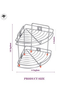 sulfar Stainless Steel 2 Tier Bottle Corner Basket Double Corner Basket 2 Shelf Modular Corner Kitchen Rack Kitchen & Bath Fixtures (Silver) Pack of 1  - Image 2