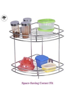 sulfar Stainless Steel 2 Tier Bottle Corner Basket Double Corner Basket 2 Shelf Modular Corner Kitchen Rack Kitchen & Bath Fixtures (Silver) Pack of 1  - Image 5