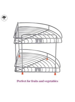 sulfar Stainless Steel 2 Tier Bottle Corner Basket Double Corner Basket 2 Shelf Modular Corner Kitchen Rack Kitchen & Bath Fixtures (Silver) Pack of 1  - Image 3