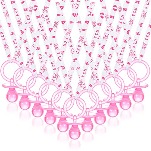 Junkin 60 Pieces Baby Shower Pacifiers Necklace Acrylic Pacifiers Necklace Charm for Baby Shower Party Favors Decorations, Women Style(Pink, White) - Image 1