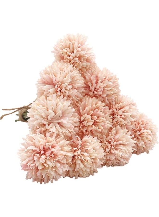 SHINE-CO LIGHTING Artificial Chrysanthemum Ball Flowers Hydrangea Bouquet 10pcs Gift for Important People Glorious Moral for Home Office Coffee House Parties and Wedding (Champagne Pink) - Image 3