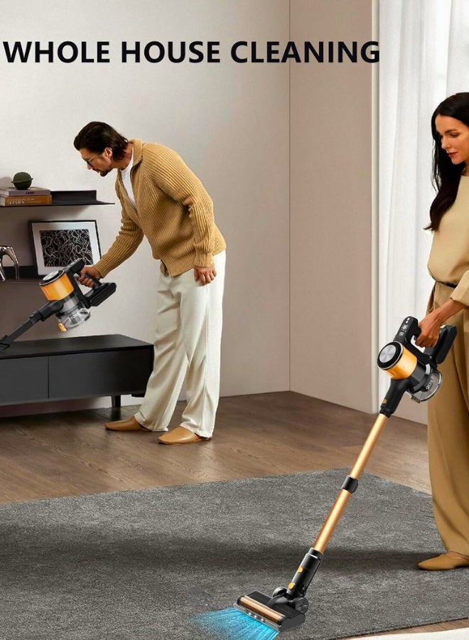 Chase Up Cordless Vacuum Cleaner, 25Kpa Powerful Suction Stick Vacuum, 45Mins Runtime Detachable Battery, 3 Power Modes & LED Display, Ideal for Home, Car, Hard Floor, Carpet, Pet Hair, Gold - Image 2