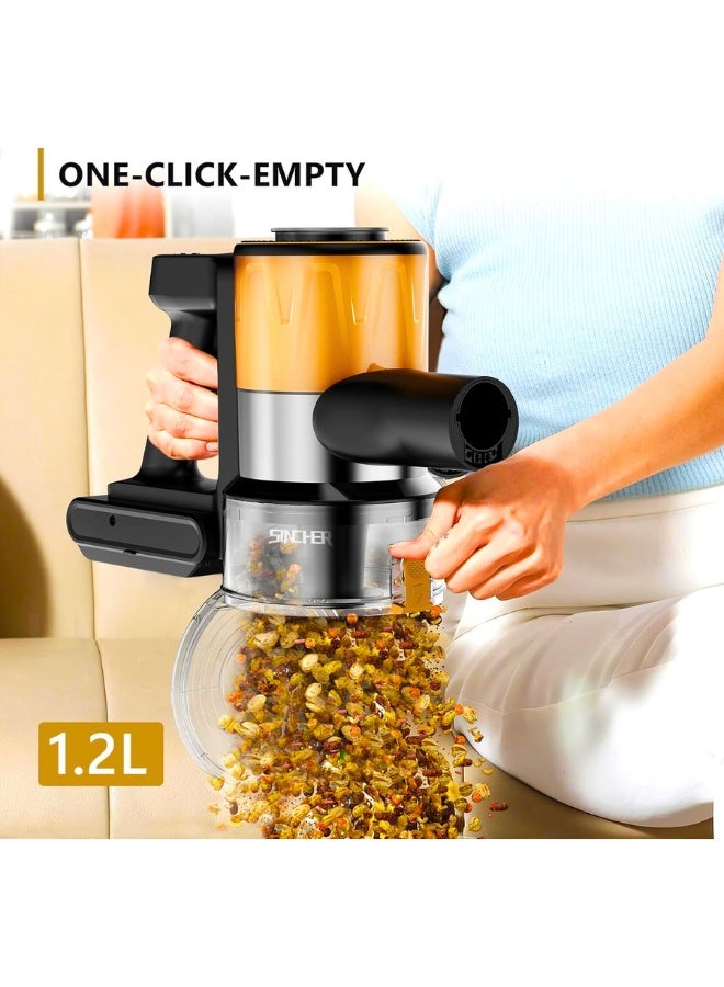 Chase Up Cordless Vacuum Cleaner, 25Kpa Powerful Suction Stick Vacuum, 45Mins Runtime Detachable Battery, 3 Power Modes & LED Display, Ideal for Home, Car, Hard Floor, Carpet, Pet Hair, Gold - Image 5