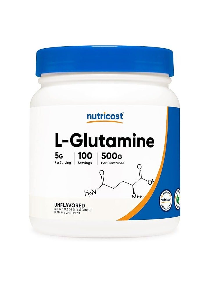 مسحوق الجلوتامين إل من نيوتريكوست (500 جرام) بدون نكهة - خالٍ من الجلوتين وغير معدّل وراثيًا، 100 وجبة - Image 1