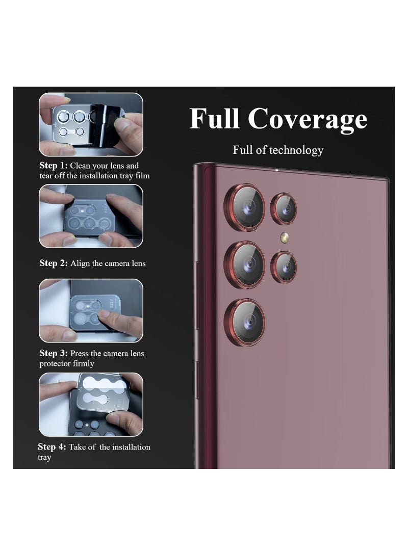 ELTRAZONE ELTERAZONE Compatible With Samsung Galaxy S22 Ultra Camera Lens Protector, Aluminum Alloy Tempered Glass, [Installation Frame] with Camera Screen Protector for S22 Ultra 5G (Burgundy) - Image 2