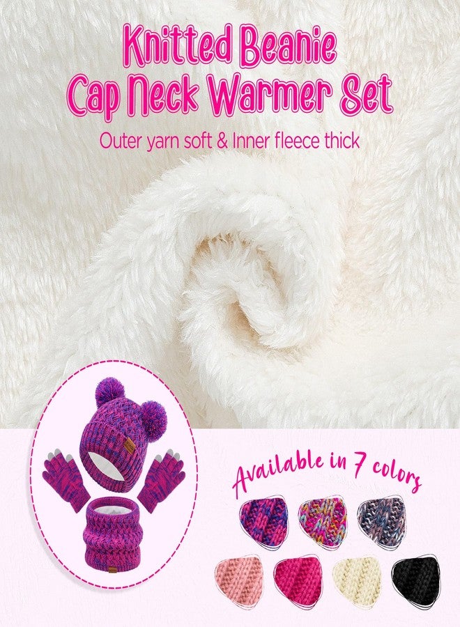 Wandx Kids Winter Hat Gloves Scarf Set Fleece Lined Beanie with Pom knitted Neck Warmer for Boys Girls Aged 2-15 Cold Weather (Rose Pink, 2-8 Year) - Image 5