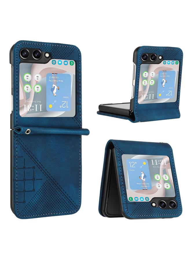 اس-توب جراب لهاتف Samsung Galaxy Z Flip5 YX0080، جراب هاتف جلدي قلاب بنقشة شبكية وفراشة مع حبل تعليق - Image 1