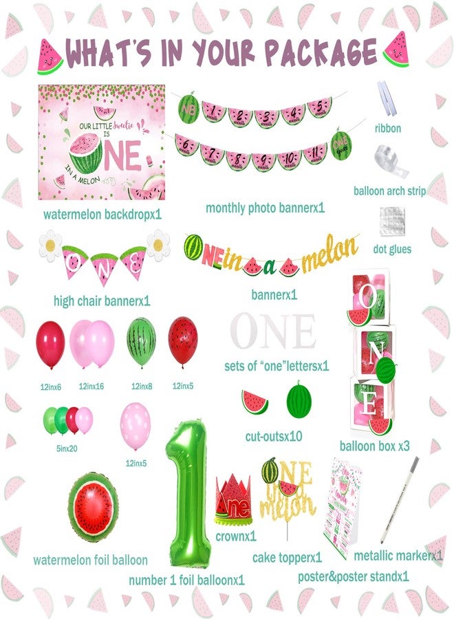 Hombae One In A Melon Party Decorations, Watermelon 1st Birthday Party Decorations Balloon Garland Highchair Photo Banner Box Crown Poster One Little Sweetie Is One In a Melon Pink Green Red - Image 2