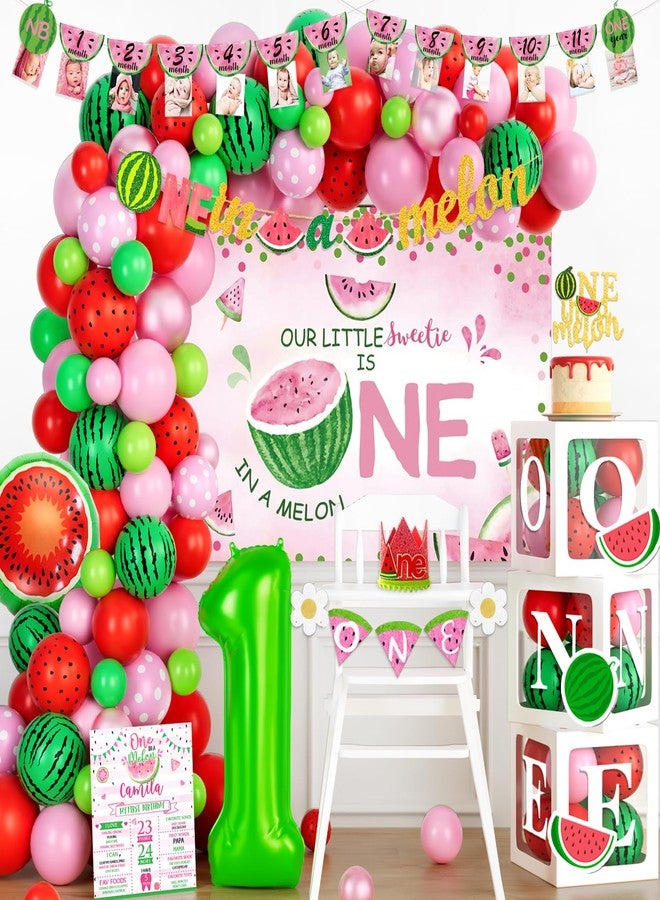 Hombae One In A Melon Party Decorations, Watermelon 1st Birthday Party Decorations Balloon Garland Highchair Photo Banner Box Crown Poster One Little Sweetie Is One In a Melon Pink Green Red - Image 1