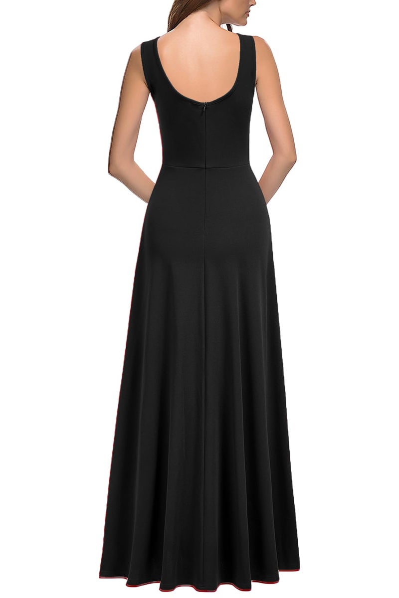 MUSHARE Women's Square Neck Sexy Split Cocktail Party Maxi Long Formal Dress Black - Image 2
